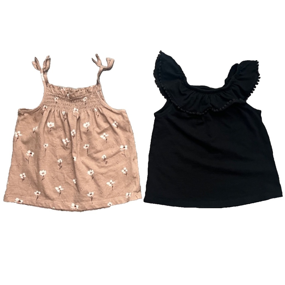 2- Bixby Nomad Toddler Girls Tank Tops, Black Ruffle/Brown Floral Size XS 4-5